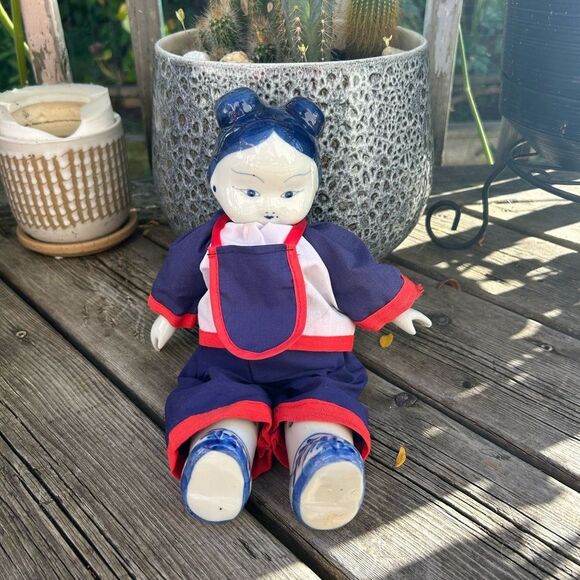 Vintage Chinese Asian Doll Blue & White Ceramic/Porcelain Boots Hands Head - Picture 11 of 16